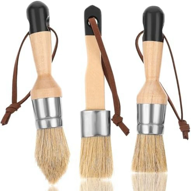 

3 Pack Chalk Paint Brushes Set For Furniture Reusable Flat And Round Chalk Paint Brushes Kit For Folk Art Home Decor