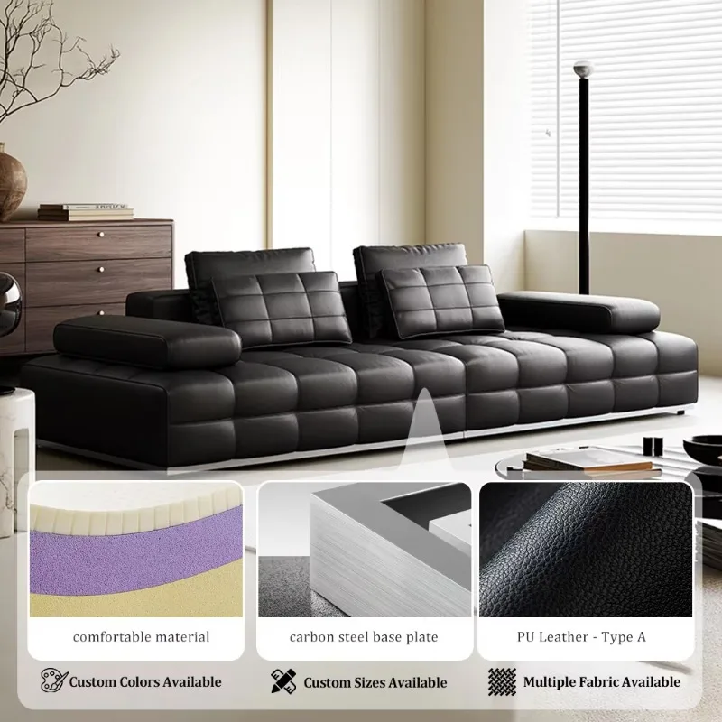 Lawrence Single Genuine Leather Sofa, Italian Minimalist Designer Couch for Large Flat Living Room Home Lounge Furniture