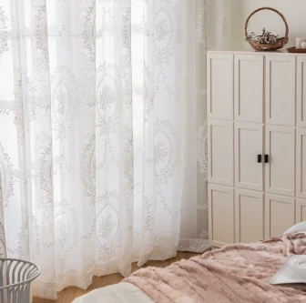 Modern Light Luxury Style New Mirror Flower French Embroidered Curtains Living Room Bedroom Balcony Blackout Curtains