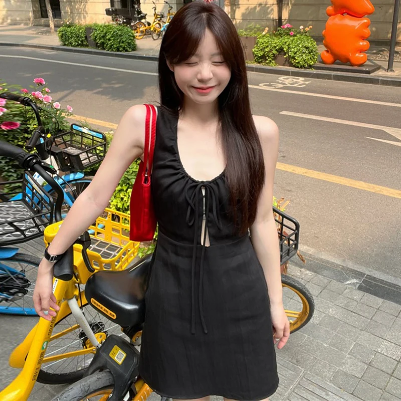 

INS Blogger's Same Bag With Tight Buttocks Summer Vintage Y2k Even Short Party Dress Sexy Casual Suspenders Mini Dress