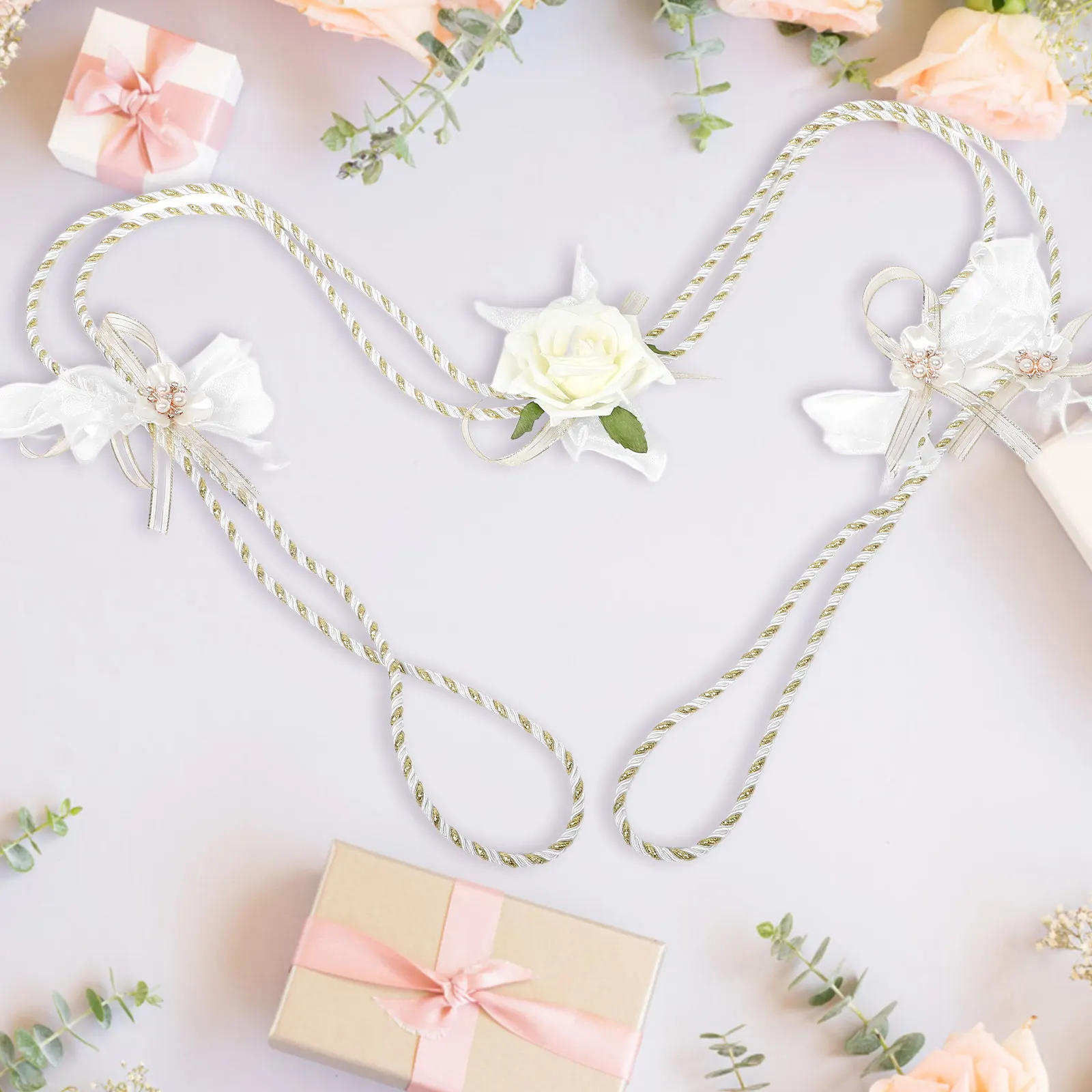 Lazo de Boda Tradicional con Rosas, Estilo Occidental, Cordón para Ceremonia Católica, Símbolo de Unión, Artesanía Meticulosa