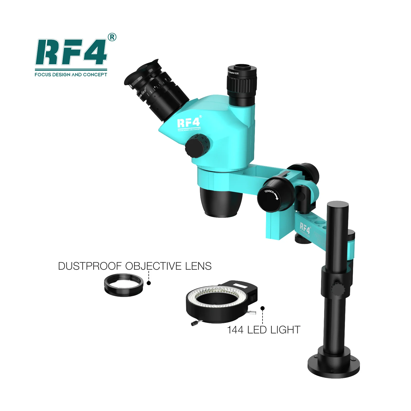 RF4 6.5-55X Mechanical Gear Zoom Lock Knob 360 ° Rotation Adjustable Swing Arm Universal Stereo Trinocular Microscope RF-27PRO1