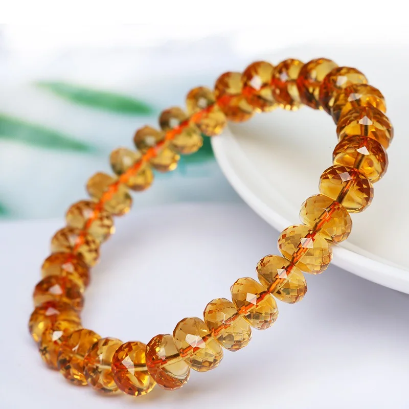 7AGrade Orange Natural Brazil Facet Citrine Women's Car Roulette Wheel Beads Traveling Bracelet