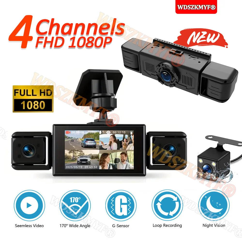 

4Lens Car DVR 360 Degrees Video Recorder 1080P Dash Cam 3/4Channel Front Right left Rear View camera Night Vision Car accessory