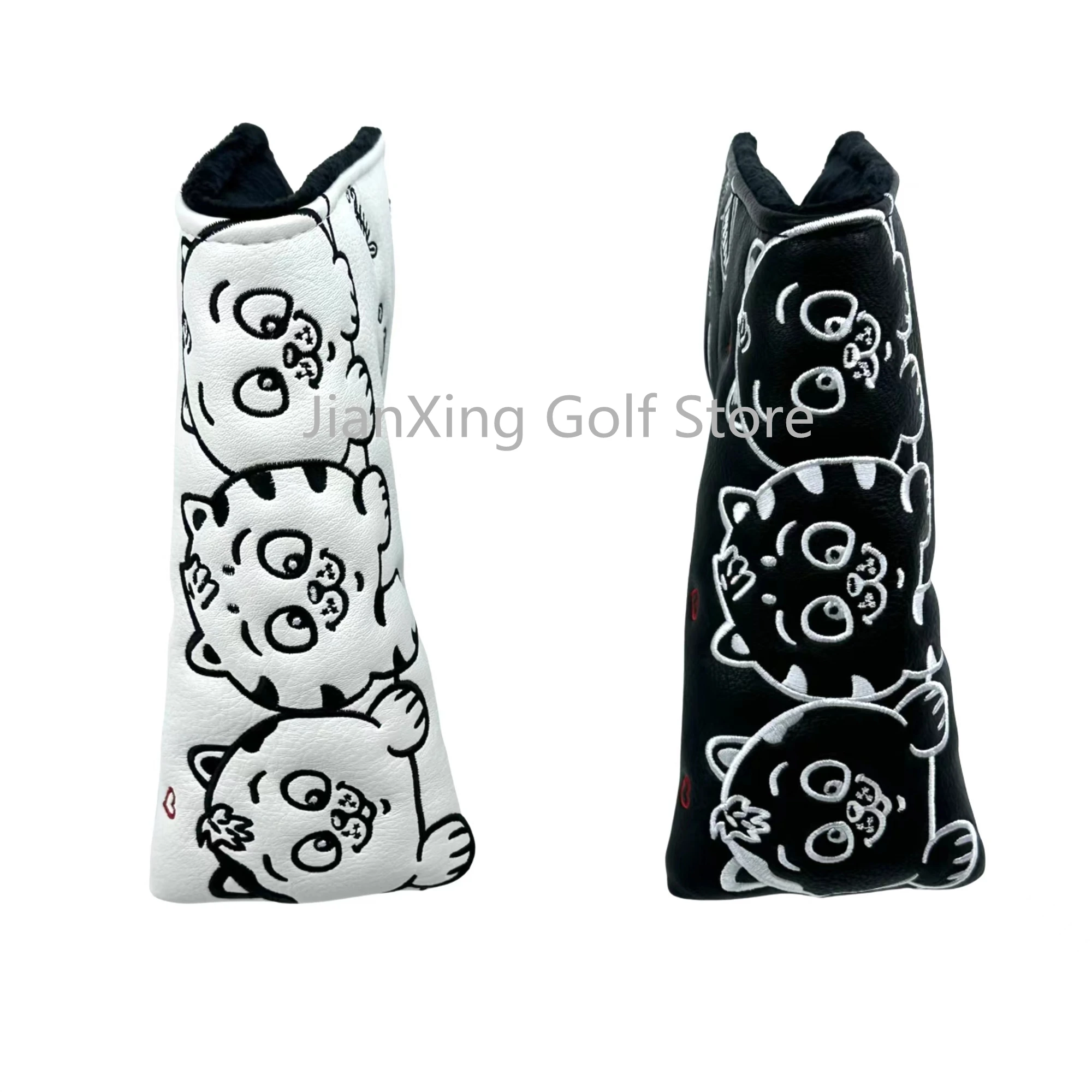 Heart shaped kitten pattern L-shaped Golf Club Blade Putter Covers Magnet Closed Styles PU Leather