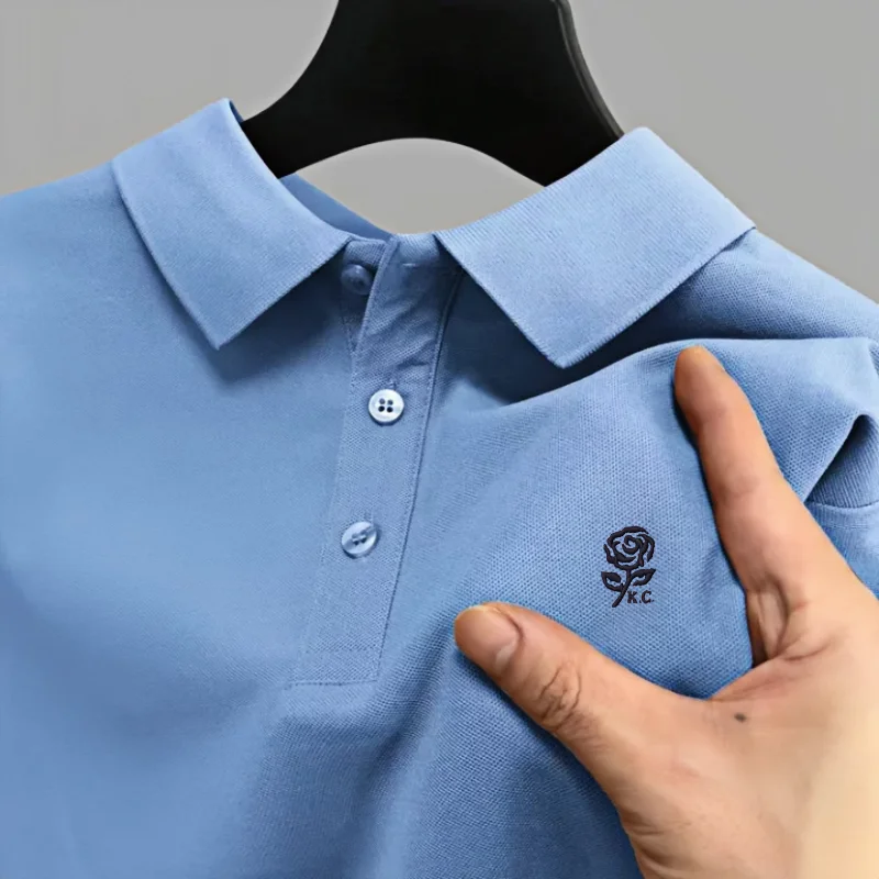 

Мужская брендовая рубашка-поло с вышивкой розы, топ с короткими рукавами, новинка лета 202, удобная дышащая деловая повседневная роскошная футболка