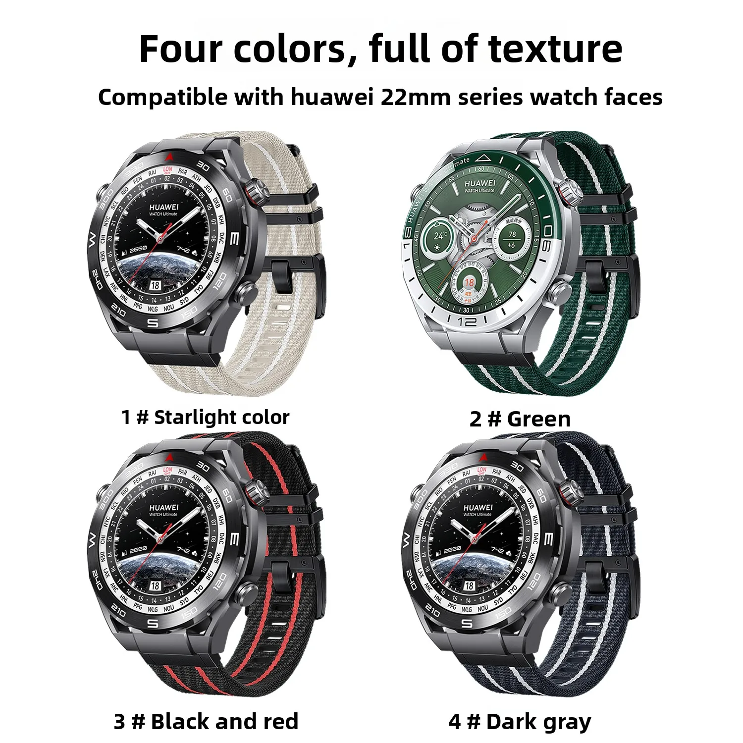 22 mm Nylon-Sportarmband für Huawei Watch Ultimate Ersatzband Nylon-Armband, passend für Huawei Watch GT2 GT3 46 mm
