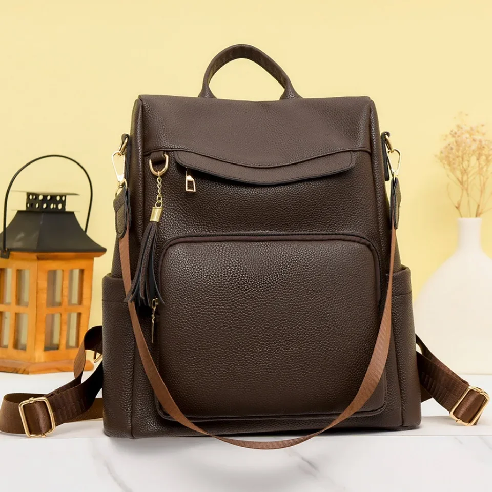 Women's PU Leather Backpack Black Brown School Bags Travel Rucksack Fashion Designer Ladies Casual Simple Bag Pack Sac A Dos