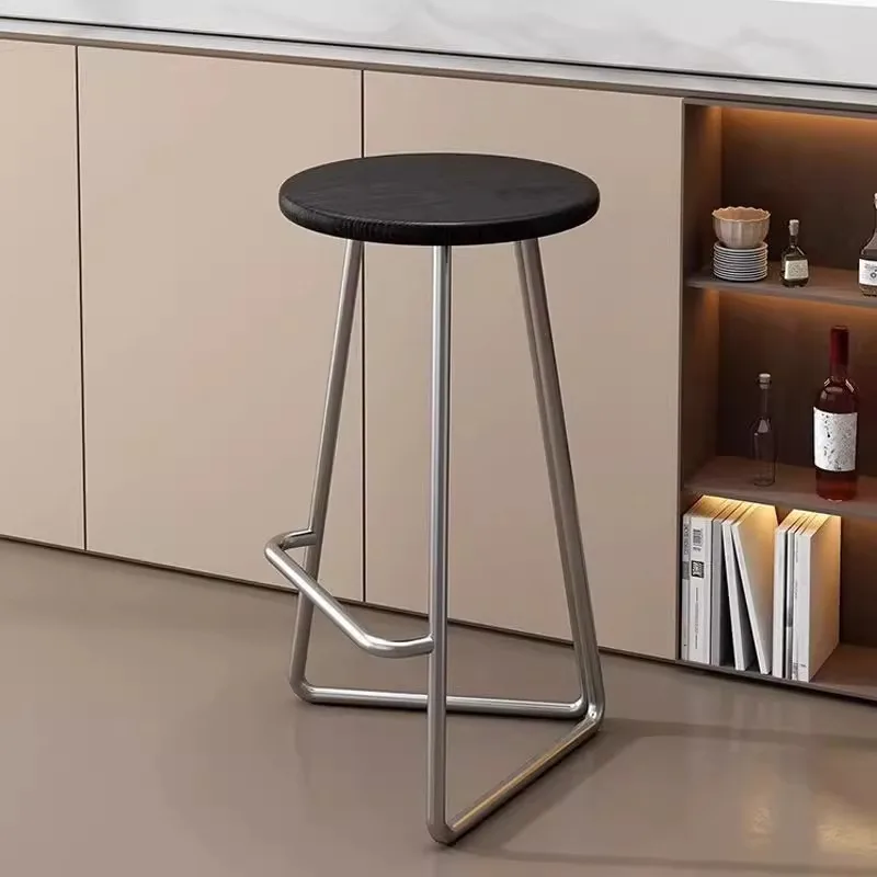 Nordic Home Designer Barstoel Hoge Cafe Barkruk Massief Houten Zitoppervlak Smeedijzeren Tafel Ronde Kruk Alem Ljatorio
