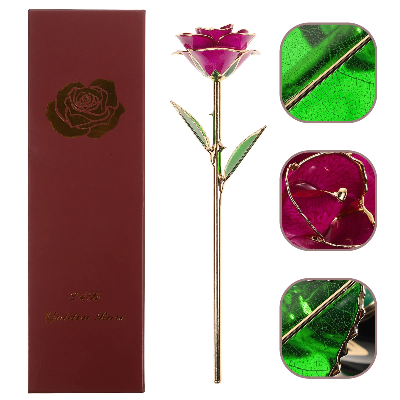 

24K Gold Lacquered Flower Purple Box Artificial Jewelry Gift For Valentine'S Day Anniversary Birthday Decor