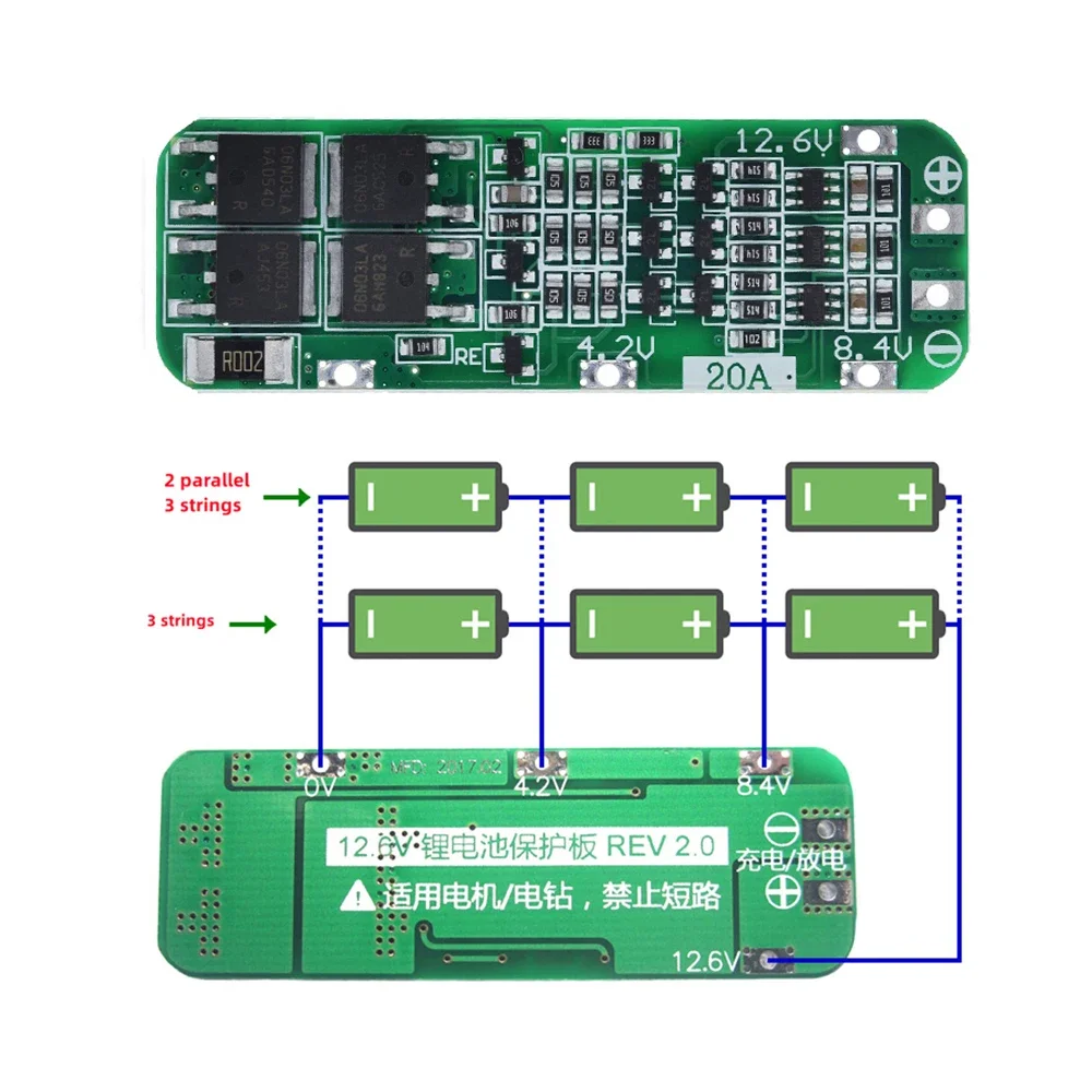 Papan pelindung BMS PCB 18650 pengisi daya baterai Lithium Li-ion 3S 20a untuk Motor bor modul sel Lipo 12.6V Module