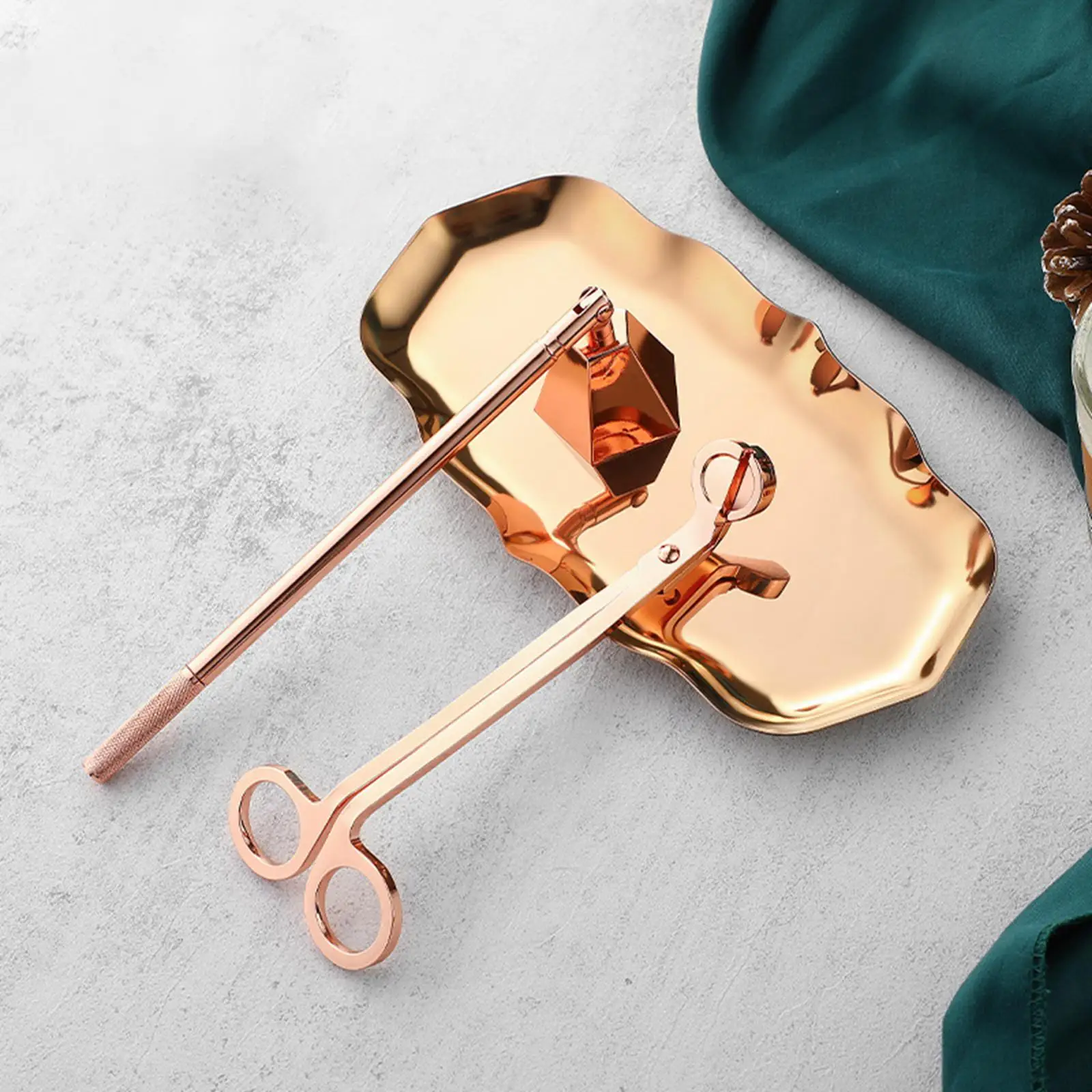 مجموعة ملحقات الشموع المكونة من 3 قطع، صينية تشذيب شمعة الفتيل R باللون الذهبي #4