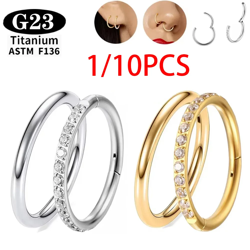 1/10 Peças Argola de Titânio ASTM F136 G23 para Nariz Feminina, Brinco de Argola, Joia Corporal para Piercing, Argola de Nariz Articulada com Clicker de Diafragma Aberto