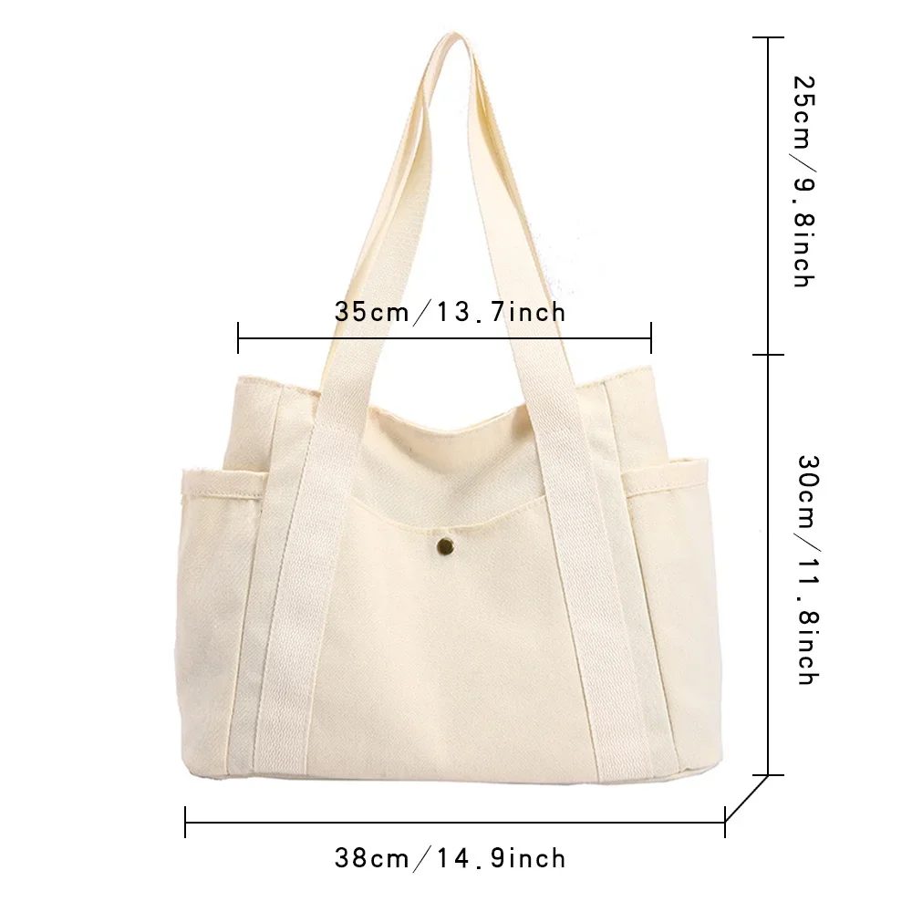 Multi-pocket Canvas Hand-held Tote Bag with Open-top Large Capacity, Storage Bag for Weekend Outings and Personal Items.