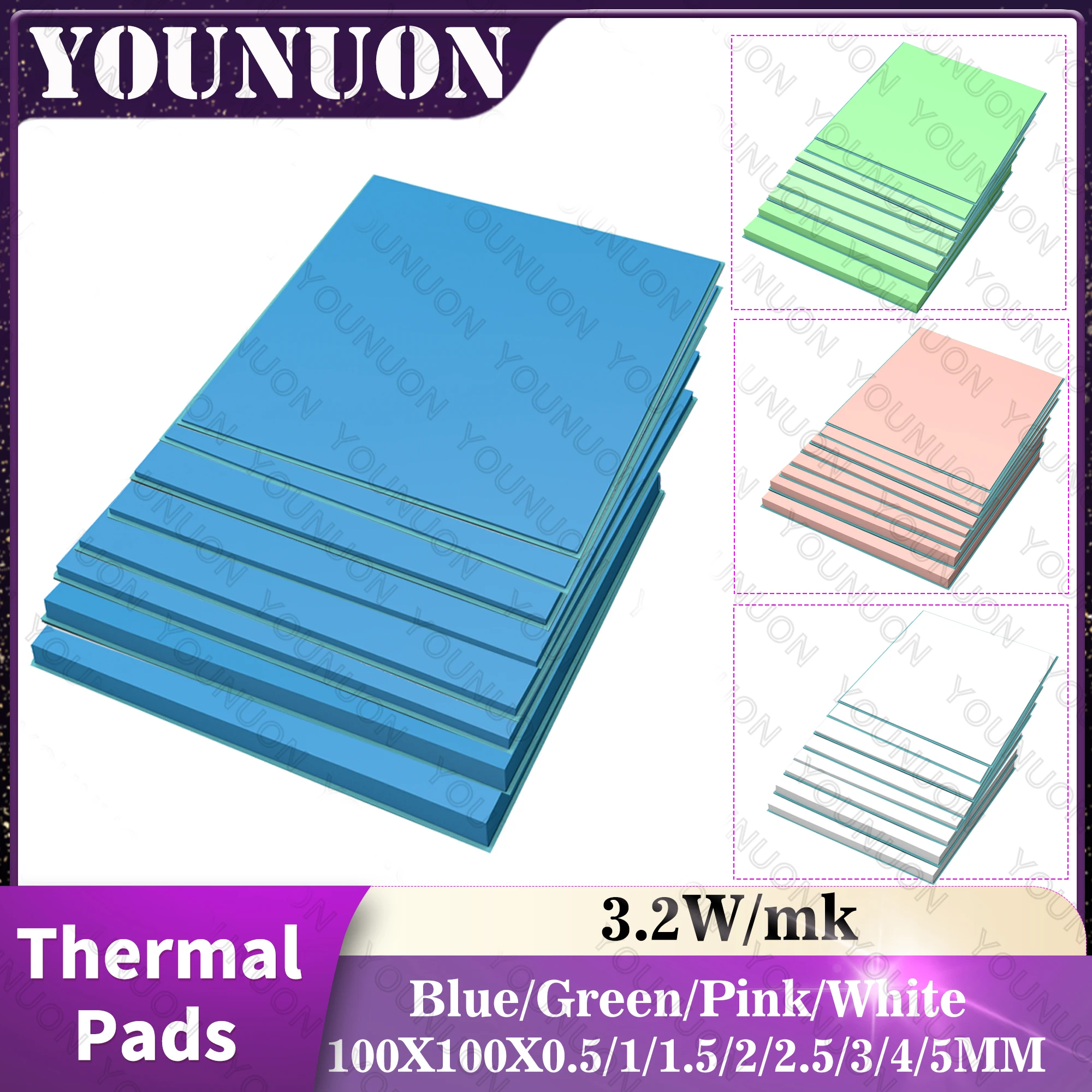 1PCS 100x100x0.5mm 1mm 1.5mm 2mm 2.5mm 3mm 4mm 5mm Blue White Green Combination Thermal Pads Cooling Conductive Silicone