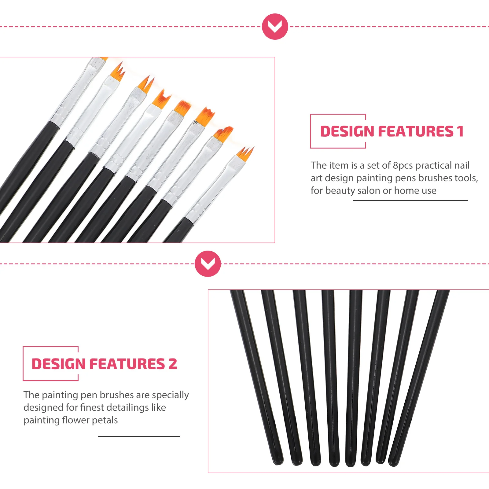 Zestaw 8 pędzli do zdobienia paznokci z ergonomicznym uchwytem do naturalnych i sztucznych paznokci, do malowania i precyzyjnych detali, zestaw pędzli do paznokci.