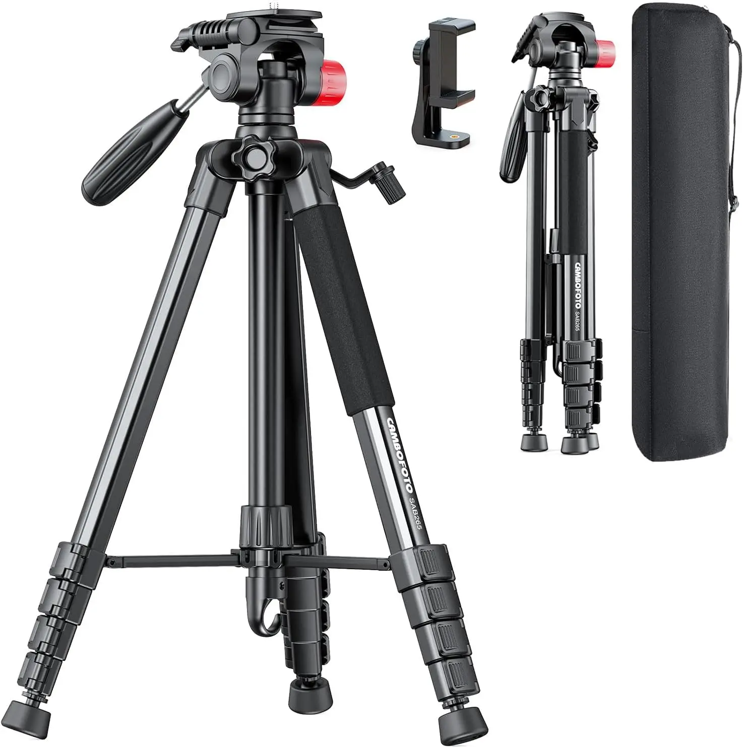 

74"-Camera-Tripod, Porfessional Aluminum Heavy Duty Tripod Stand for Mirrorless Camera/DSLR/Cell Phone/Camcorder, with H