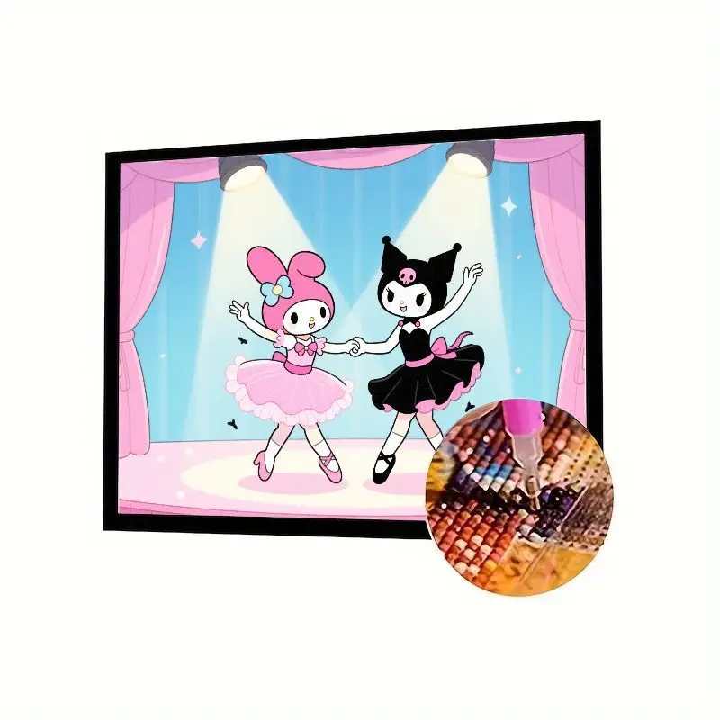 

5D DIY Full Drill My Melody & Kuromi Ballerinas Dancing on Stage Diamond Painting Kit - Cute Cartoon Sanrio Anime Kawaii Rhinest