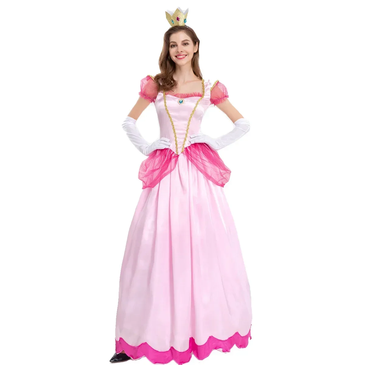 Peach Dress Aurora Princess Costume Women Fantasia Cosplay Pink Long Dress Adult Anime Halloween Party Costume Queen Dress