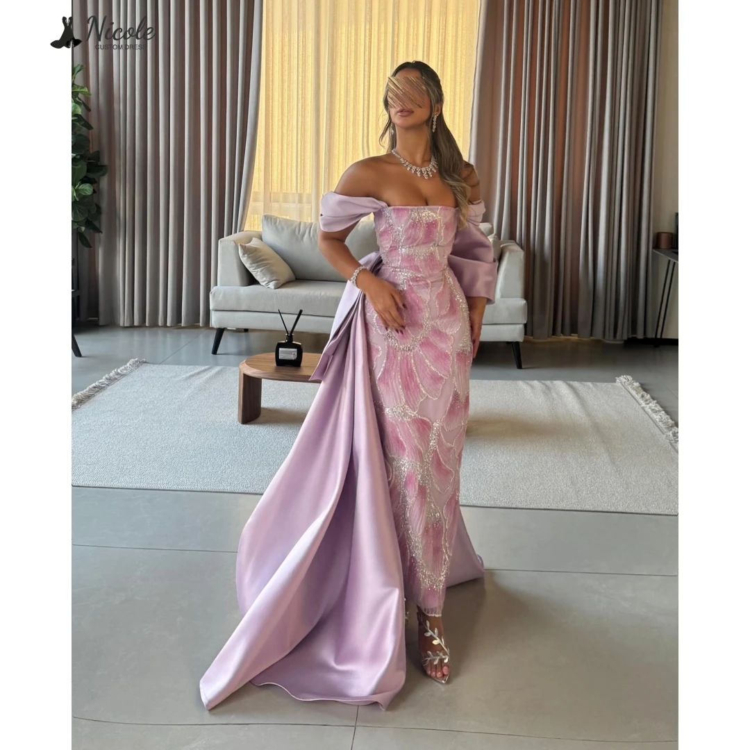 

Nicole Custom Made Dubai Evening Dresses Luxury 2025 Line A Embroidery Wedding Ceremony Dresses Tailing Party Dress for Wedding