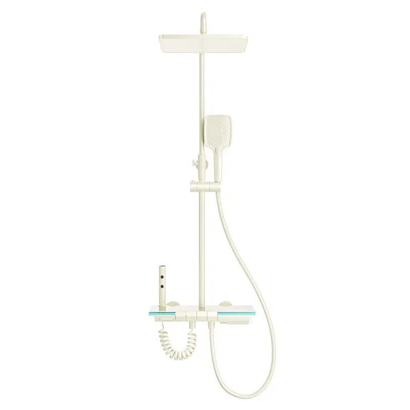 

Cream white thermostatic shower shower set, intelligent digital display, household pressurized rain bath household nozzle