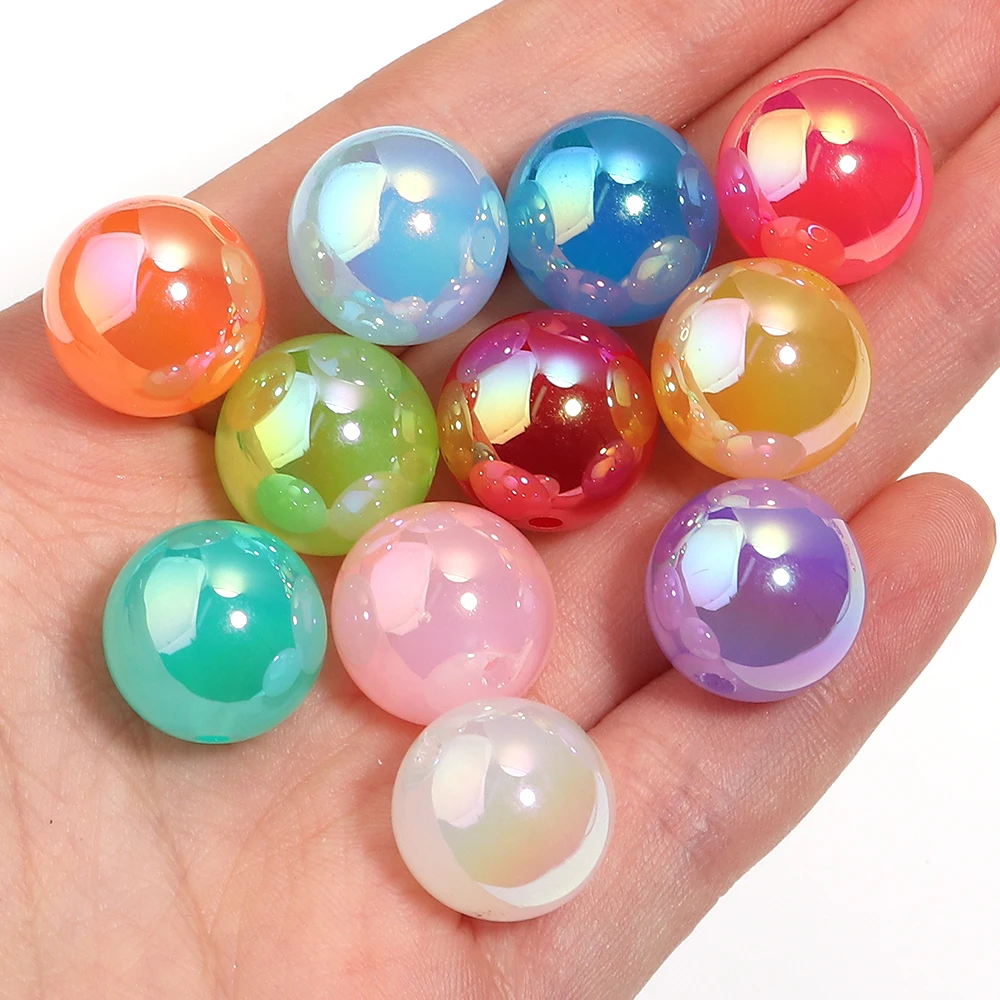10pcs 16mm Moonlight Plating Colorful Acrylic Beads Multicolored Round Loose Spacer Beads For Jewelry Making DIY Necklace
