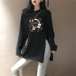 Fashion O-Neck Printed Irregular Casual Shirt Female Clothing 2023 Autumn New Loose Korean Tops All-match Tee Shirt