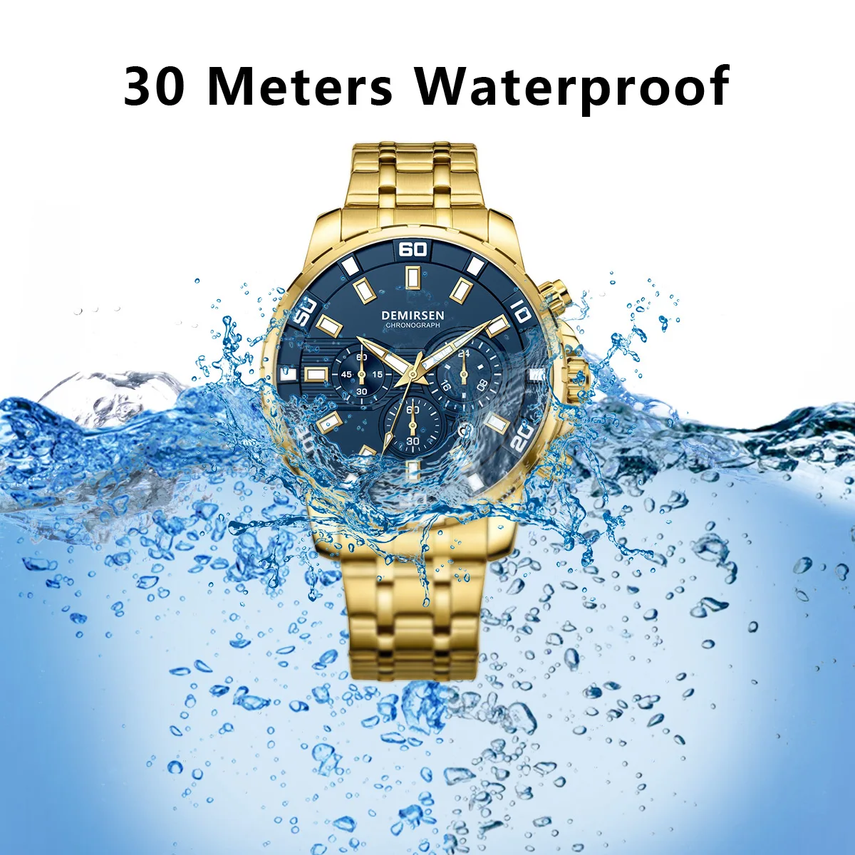 Drop Ship Men Sport Wristwatch Waterproof Chronograph Military Clock Top Brand Luxury Golden Stainless Steel Business Watch