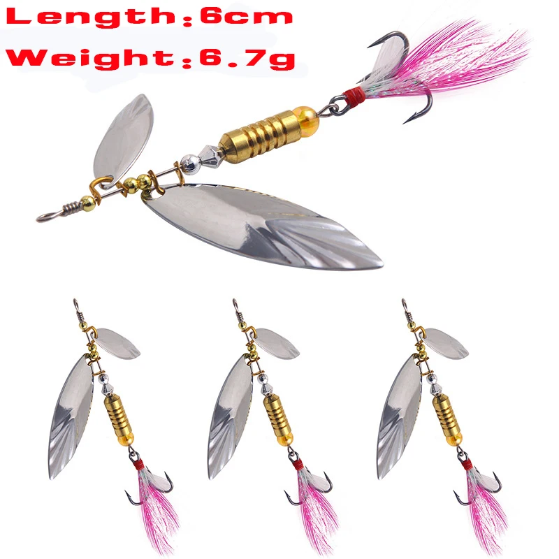 1pcs Metal Sliver Rotating Sequins Spoon Lure 6.7g Spinner Fishing Hard Bait With Feather Treble Hook Fishing Accessories