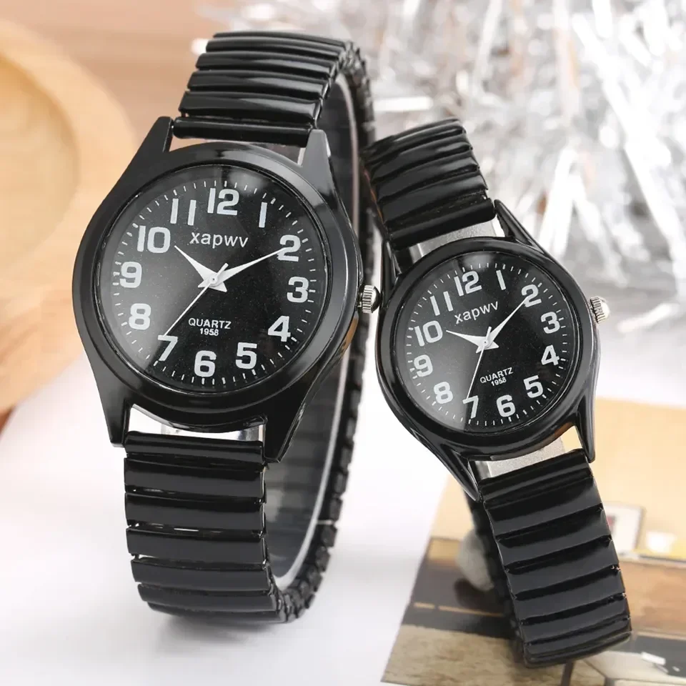 1PCS Vintage Classic Business Women Men Elastic Black White Quartz Watch Tide Lovers Couple Bracelet Watches Party Office Gifts