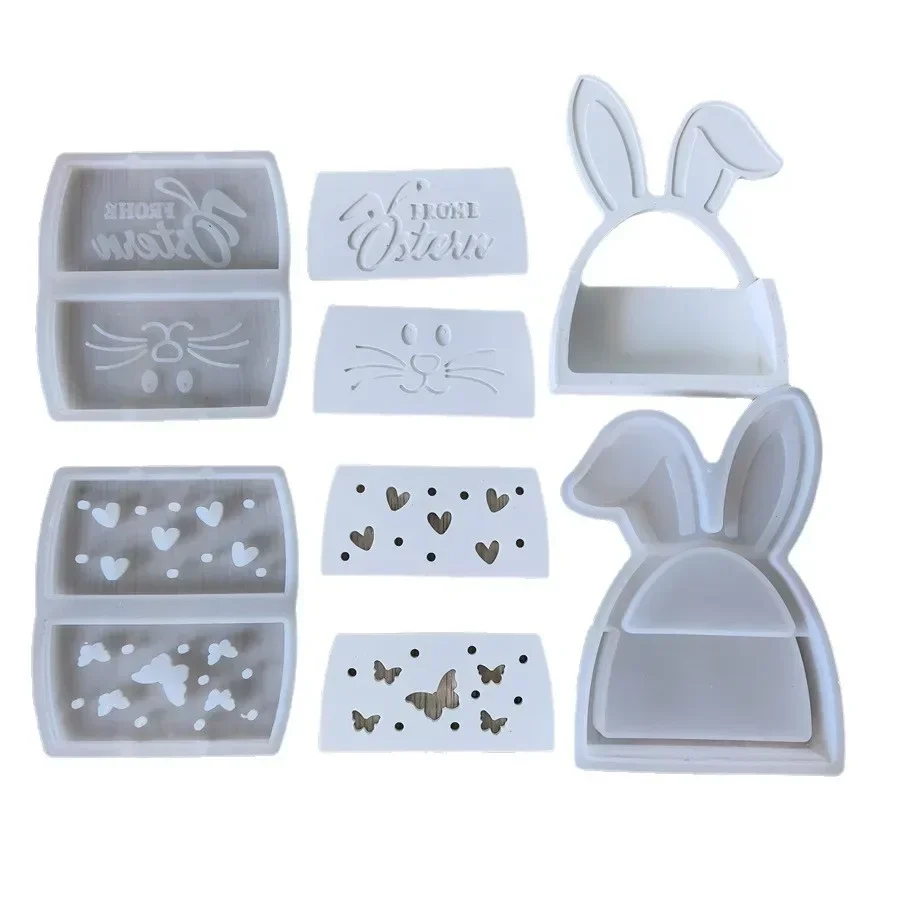 

2026-High-quality Easter Series Silicone Resin Molds, Rabbit Ears & Flower Basket Shapes for DIY Gift Box & Decorative Crafts