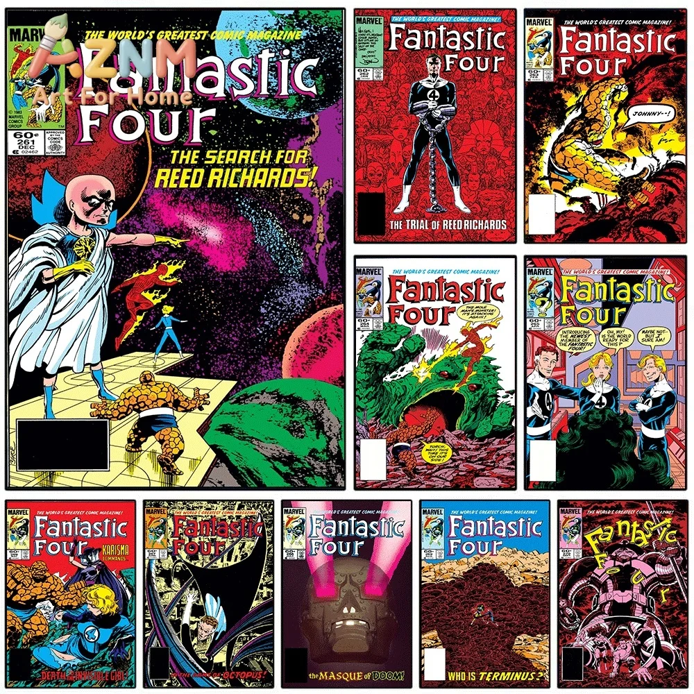 AZNM Fantastic Four The Search For Reed Richards Vintage Comic Collage Canvas Wall Art Unframed Print, Superhero Poster for Be