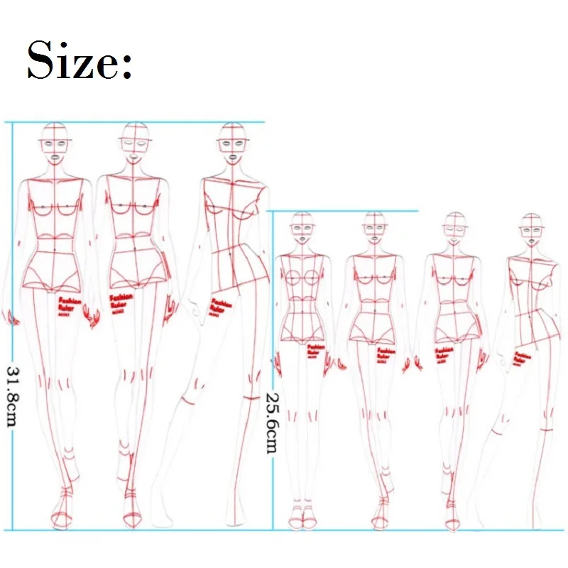 Regla de dibujo de figura de moda, plantilla dinámica humana para diseño de ropa, juego de plantillas humanoides