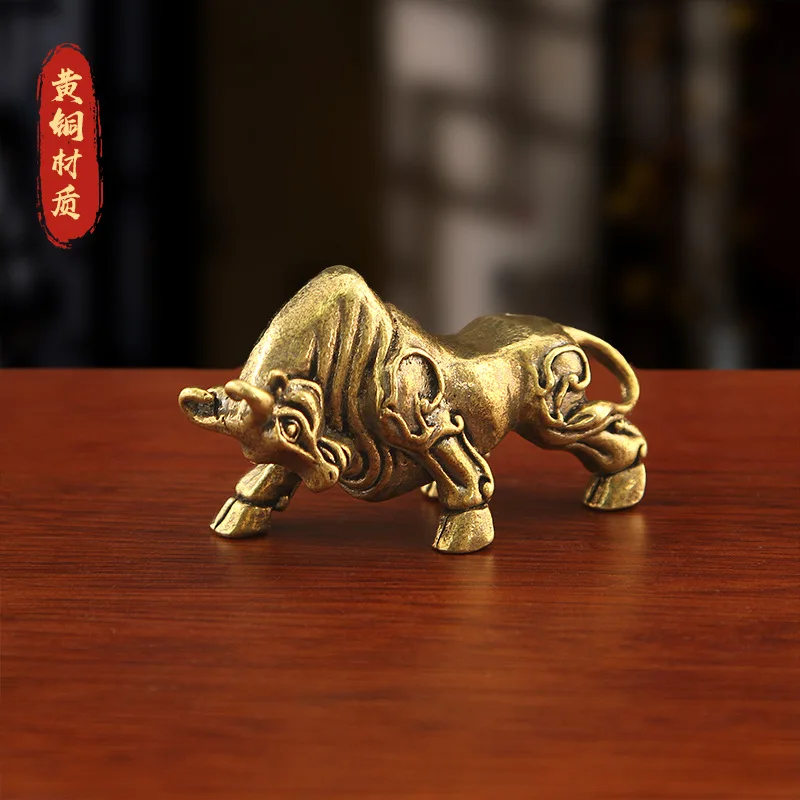 Brass Figurine, Wall Street , Creative Home Decor, Living Room Tea Pet, Zodiac Bull, Symbolizing Prosperity and Success