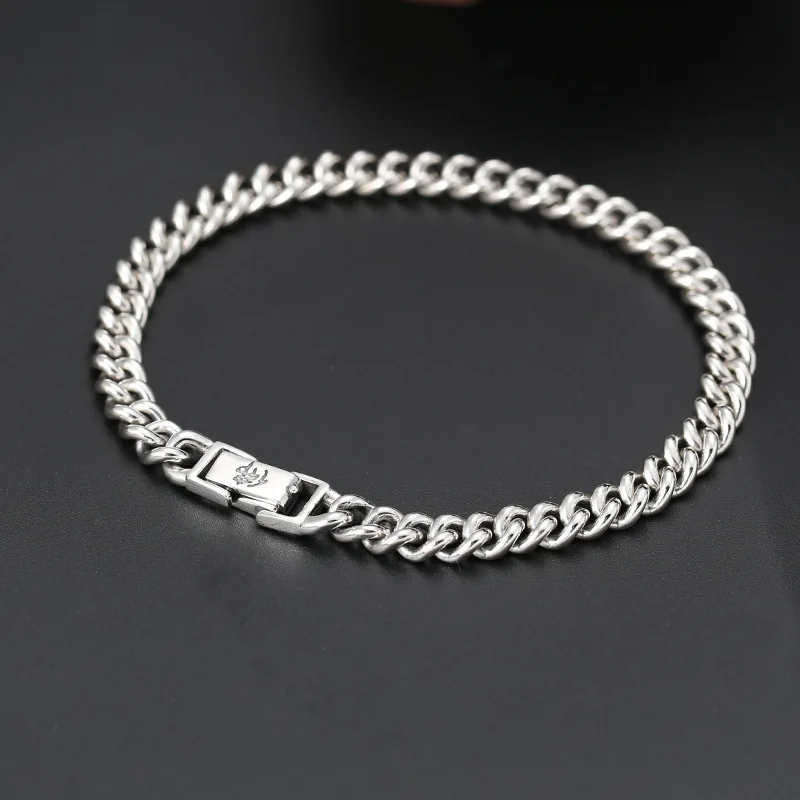 

925 sterling silver trendy jewelry stylish buddha character six-character mantra buckle retro thai silver glossy bracelet men