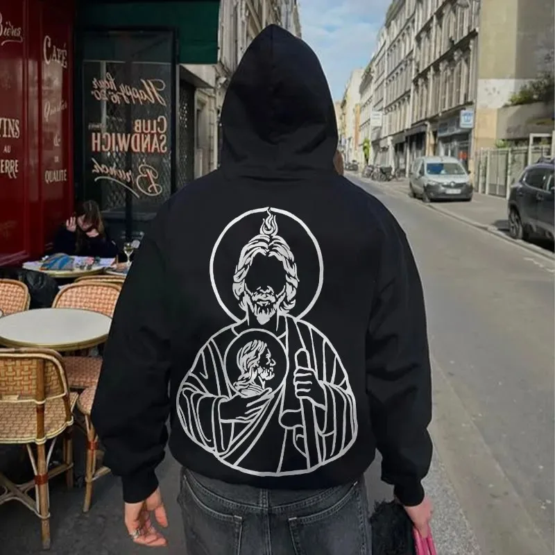 

2025 Autumn and Winter Unisex 100% Cotton Jesus Line Print Hoodie High-end Luxury Is for Both Men and Women Top Y2k