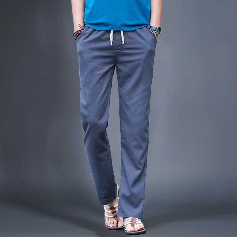 

Летние льняные мужские тонкие свободные брюки, мужские повседневные брюки в китайском стиле
