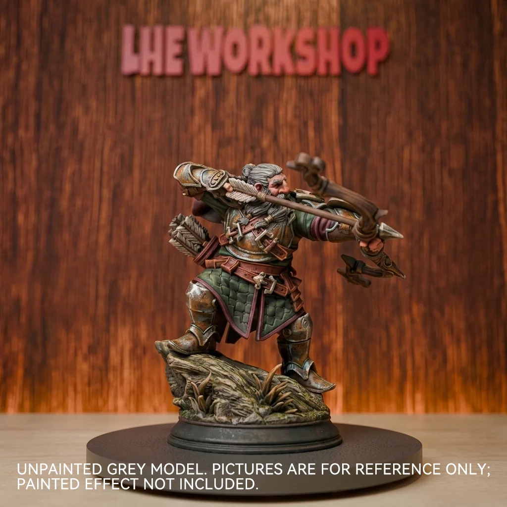 Dwarf Archer Ranger Miniatures | 28mm-75mm | Resin 3D Printed DND Pathfinder Mini | Unpainted Grey