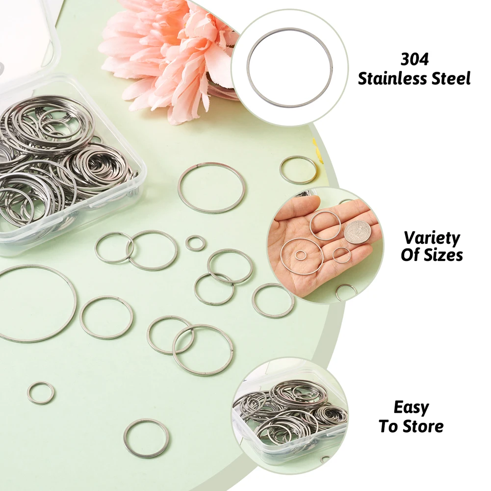 130Pcs 8mm-37mm 304 Stainless Steel Linking Ring Round Ring Circle Hoop Connectors Earring Charm Frame For DIY Jewelry Making
