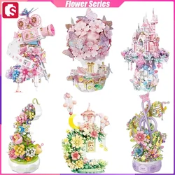 Sembo Flower Building Blocks Castle Music Box Camera Desktop Decoration Puzzle Assembling Model Toys Birthday Gifts for Kids