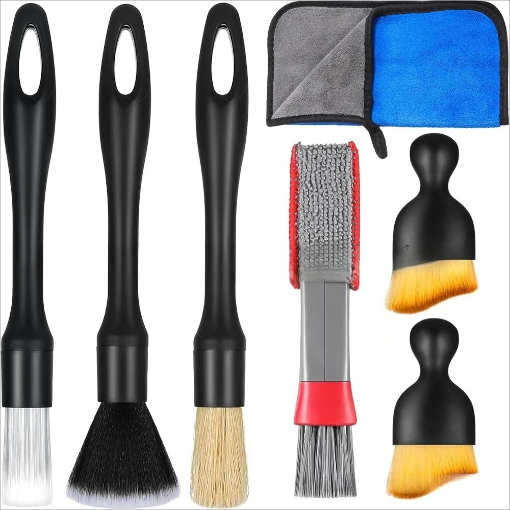 7pcs Multi-Attachment Car Gap Crevice Brush Set Automotive Detailing Nozzle for Tight Trim Hard-to-Reach Areas