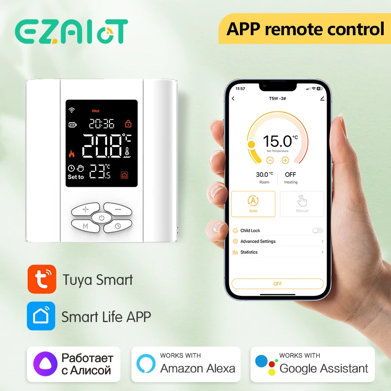 EZAIOT Smart Home Tuya WIFI termostato termorregulador alimentado por batería para caldera de Gas vida inteligente voz Alexa Google Home Alice