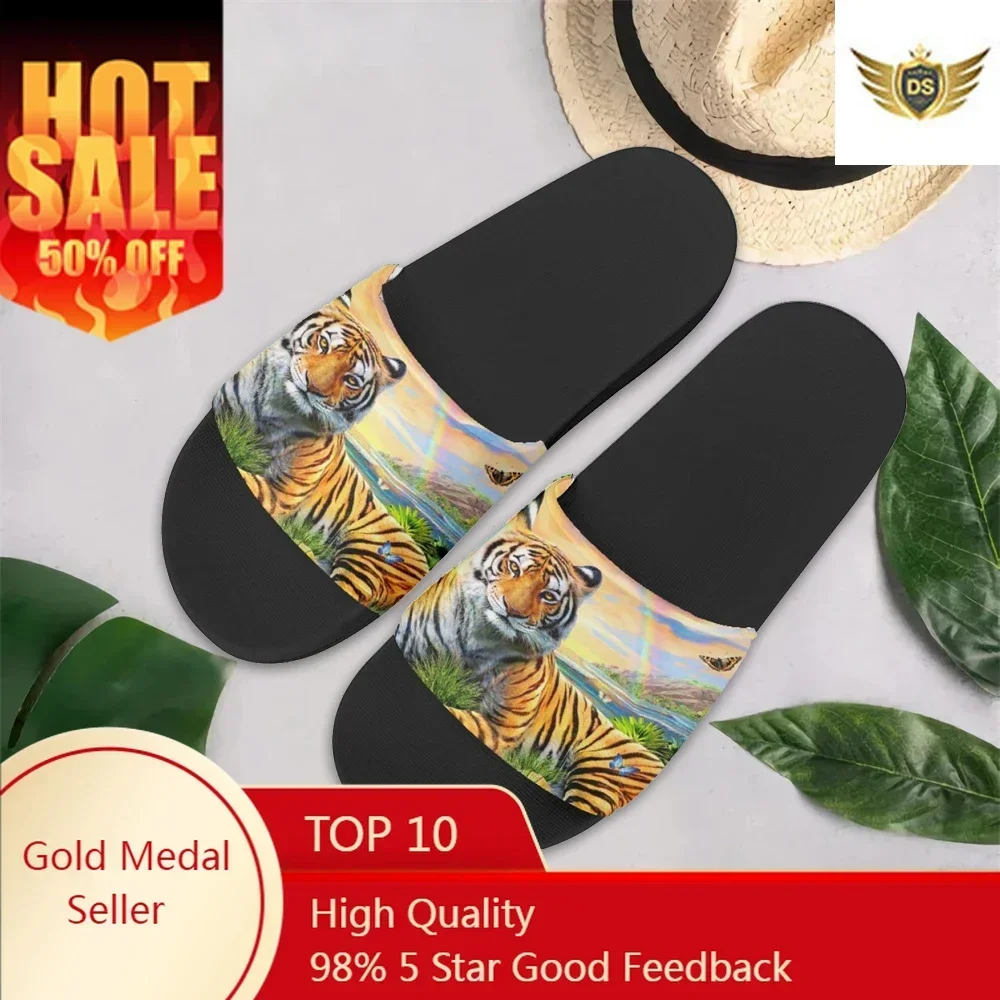 

Trendy Oil Painting Tiger Women Slippers Flat Lightweight Home Bathroom Slippers Comfort Massage Men's Indoor Slides