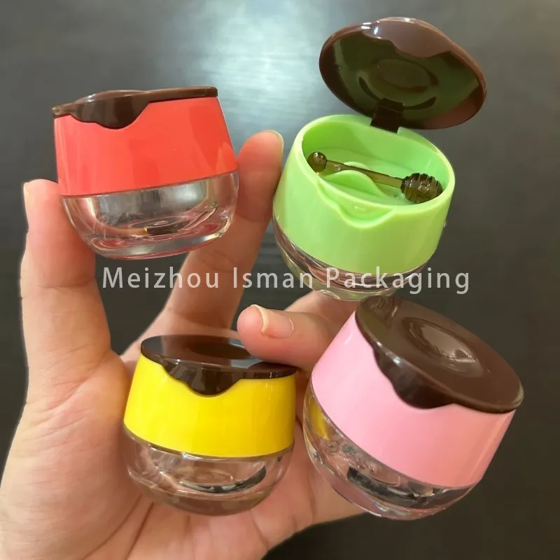 50Pcs New unique empty yellow green pink red honey lip balm case packaging lip mask jar cute lip scrub container with brush 6g