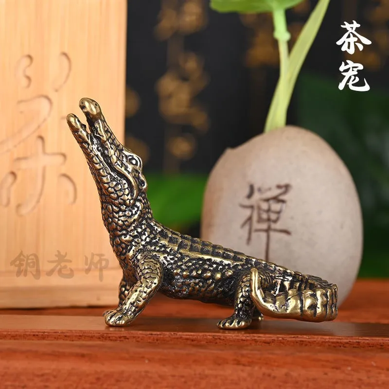 Brass real crocodile home tea table table fish tank rockery bonsai ornamental ornamentation