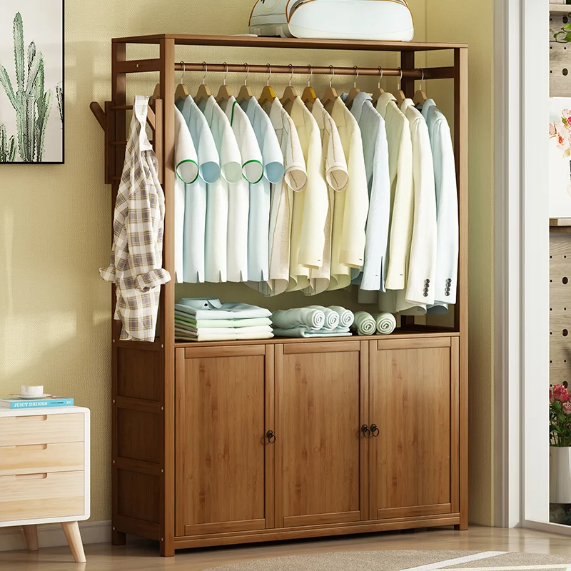 

Modern mat Floor Standing Wood Clothes Hanger Bedroom Home Use Living Room Inteated Clothes Storage Ra