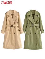 Tangada 2023 Women Khaki Classic Trench Coat with Belt Elegant Female Windbreak QN238