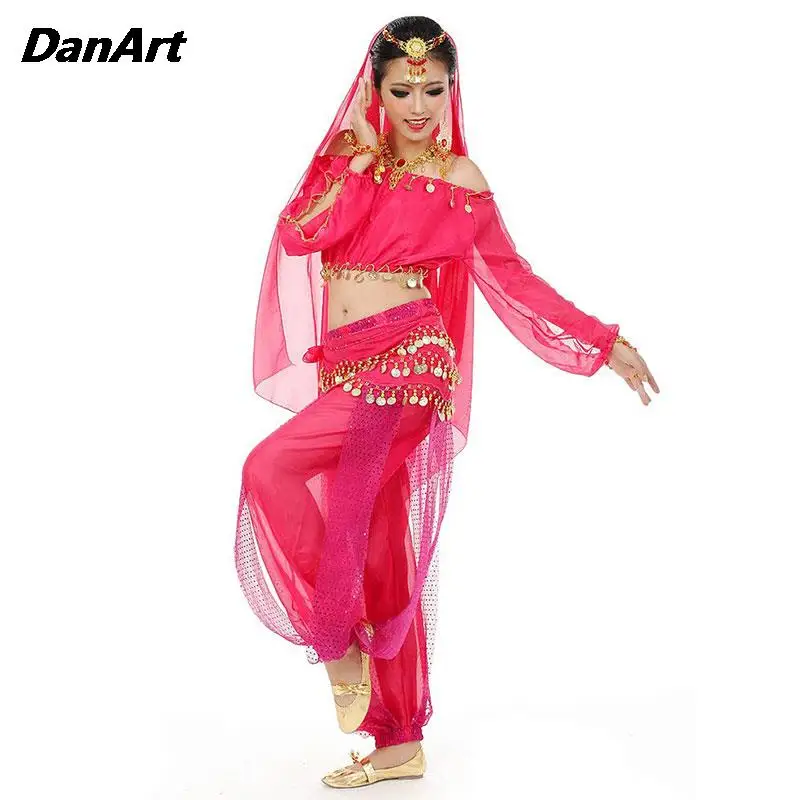 Sexy Belly Dance Set Performance Dress Ladies Belly Dance Practice Training Suit Top Waist Chain Highlighted Lantern Trouser