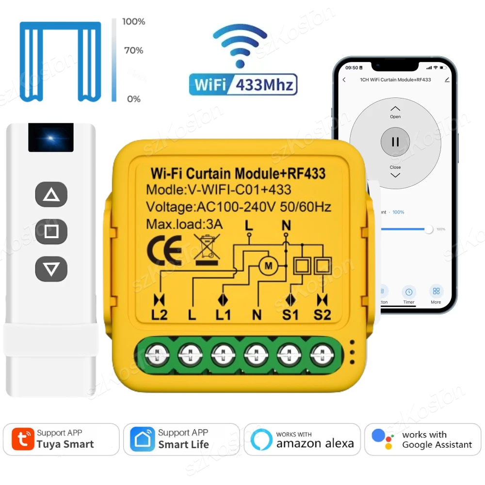 Tuya WiFi RF433 Smart Curtain Switch Module Connect Roller Shutter Blinds Motor Switch Timed Voice Control For Alexa Google Home