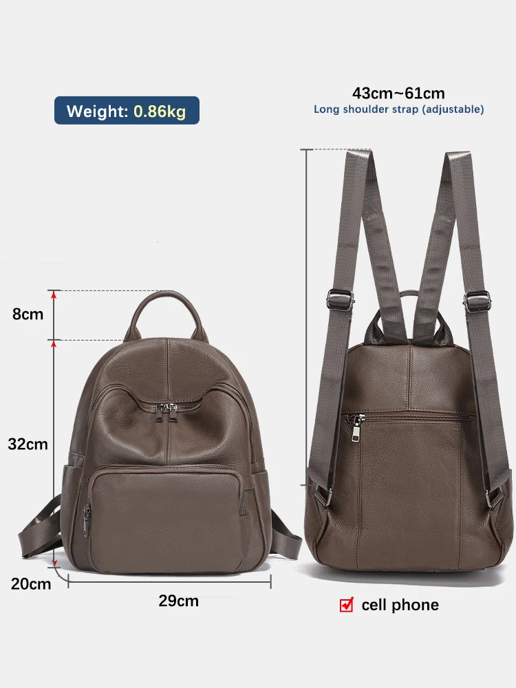 Zency Women Backpack 100% Genuine Leather Ladies Large Capacity Travel Bags Preppy Style Schoolbag Knapsack Rucksack For Commute